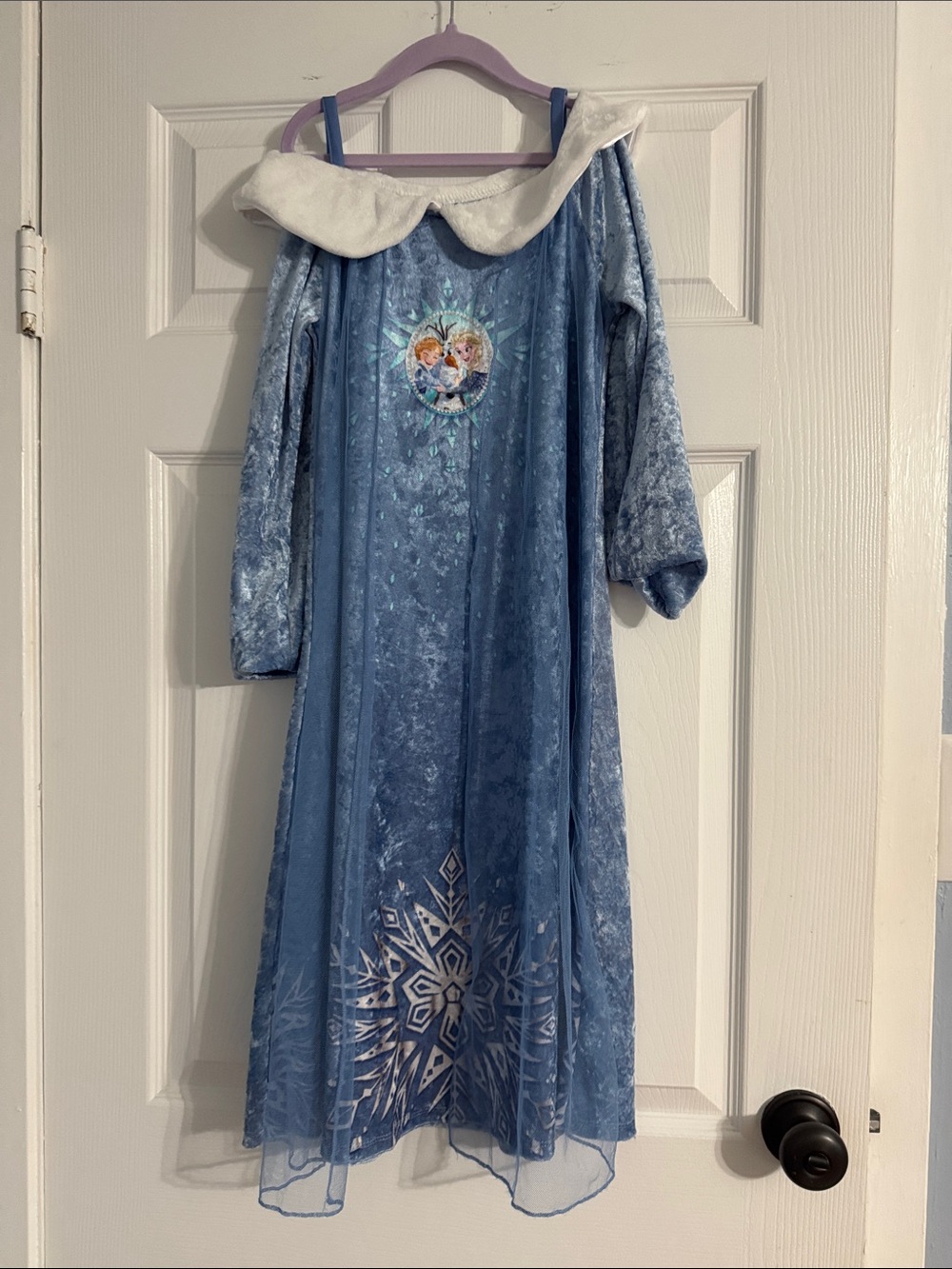 Disney Blue Frozen II Velvet Nightgown with White Plush Collar